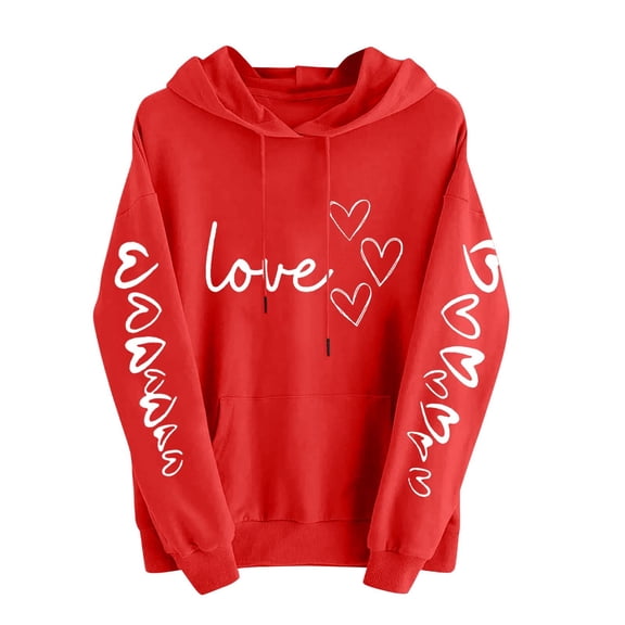 Atogsazn Women's Hearts Hoodies Oversized Valentine's Day Long Sleeve Sweatshirt with Hooded Tops Outfit 07-Red XXXL Fashion