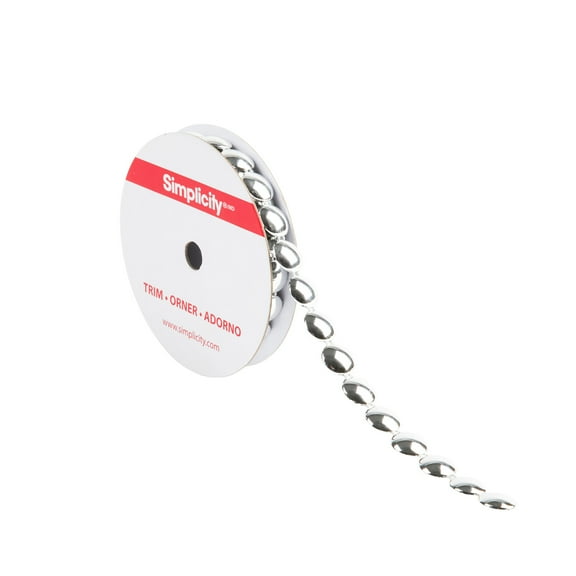 Simplicity Trim, Silver 10 mm Round Dome Trim Great for Apparel, Home Decorating, and Crafts, 1 Yard, 1 Each