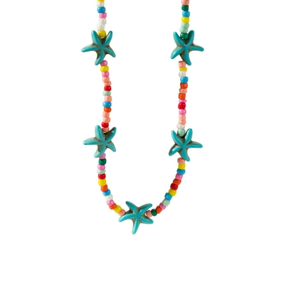 Elegant Turquoises Beaded Choker Sea Star Pendant Necklace Adjustable Length Neckchain for Women Inspired Jewelry