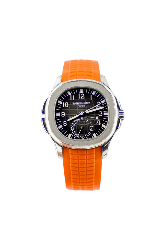 Pre-Owned Patek Philippe Aquanaut Travel Time 5164A-001 Stainless Steel with Orange Rubber Strap