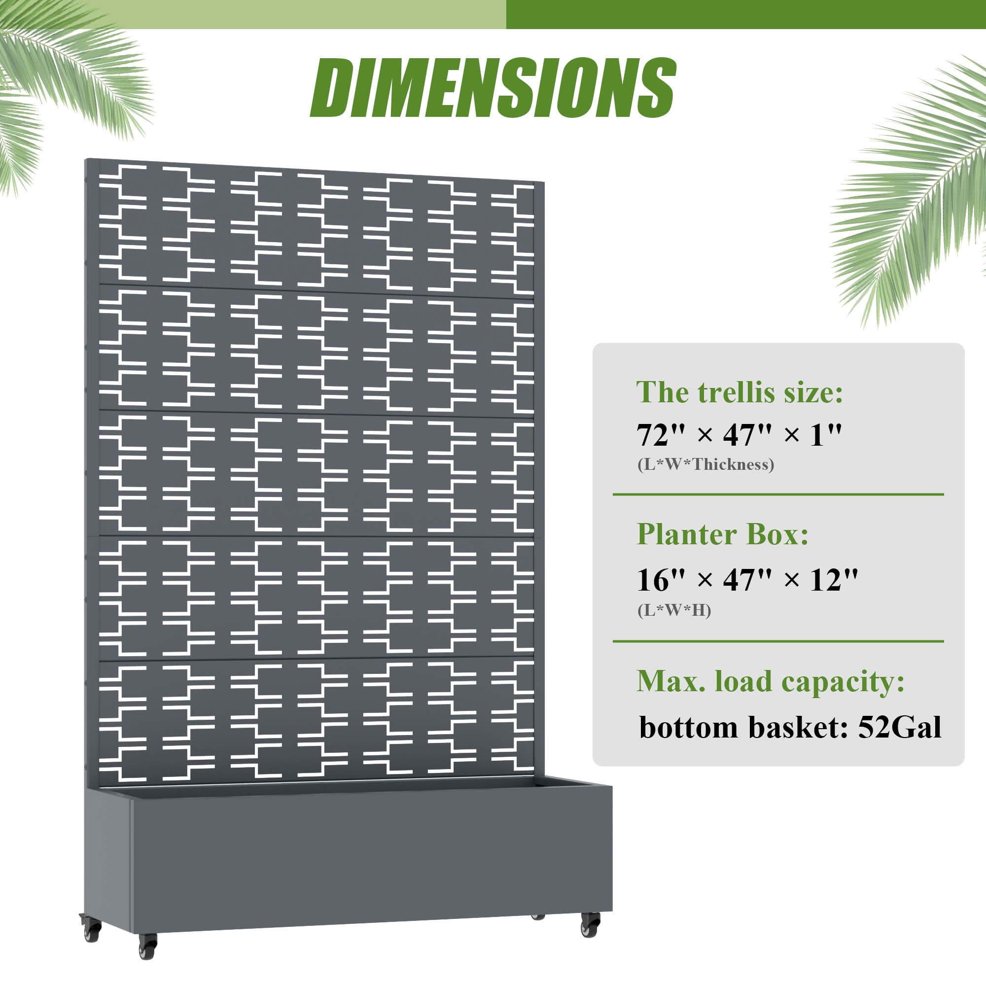MAYEERTY 72X47" Metal Outdoor Cambrian Gray Privacy Screen with Planter Box for Backyard & Garden, 5 Piece Set