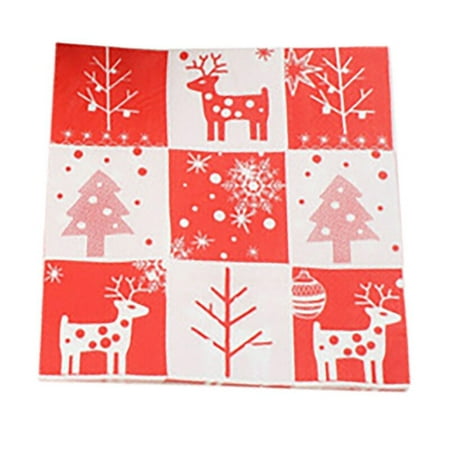 Lovely Patterns Disposable Christmas Napkins Paper Elk Wood Pulp Tissue Dinner Napkins Xmas Party 20PCS