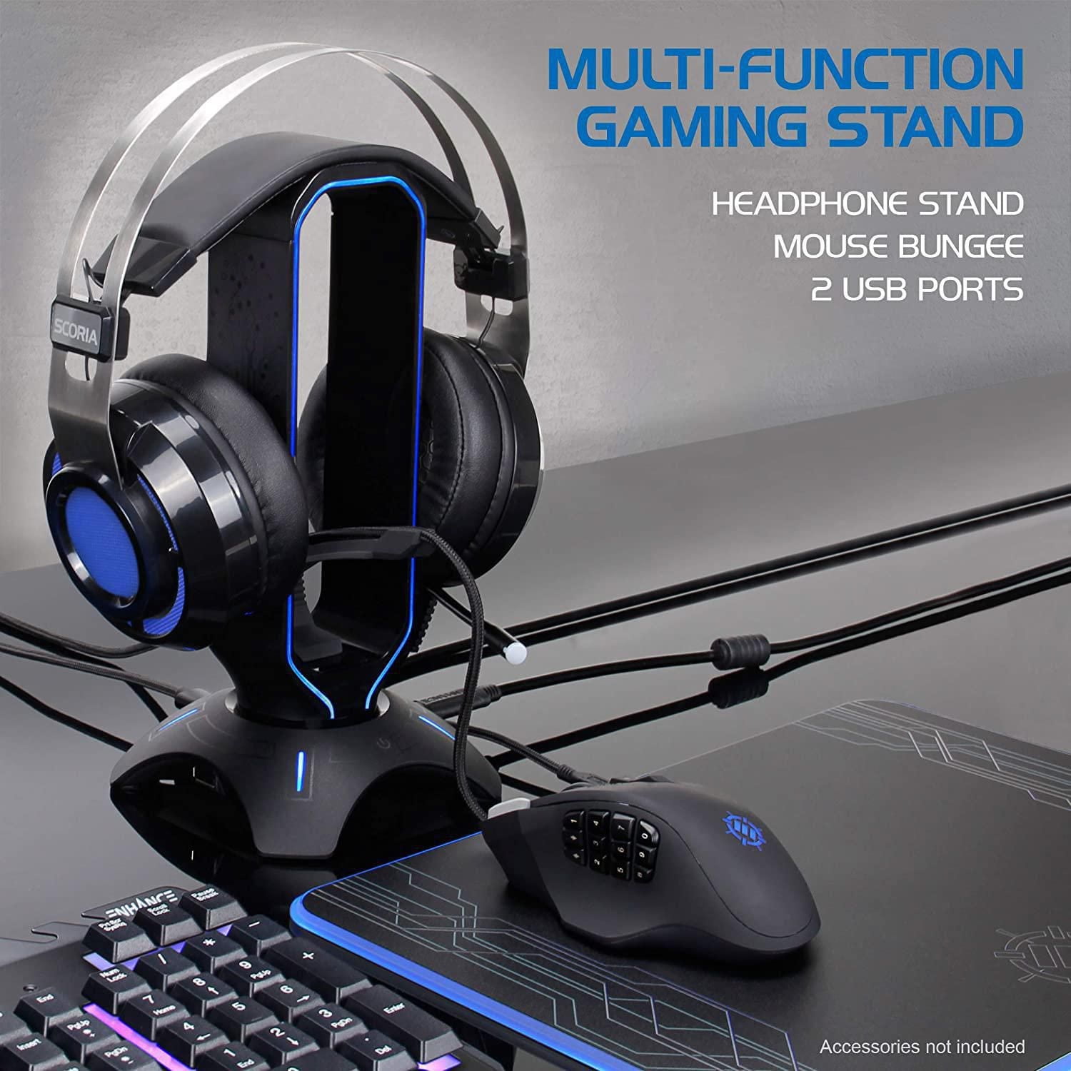 ENHANCE Gaming Headset Stand - LED Headphone Hanger with Mouse Bungee and 2 Port USB Hub