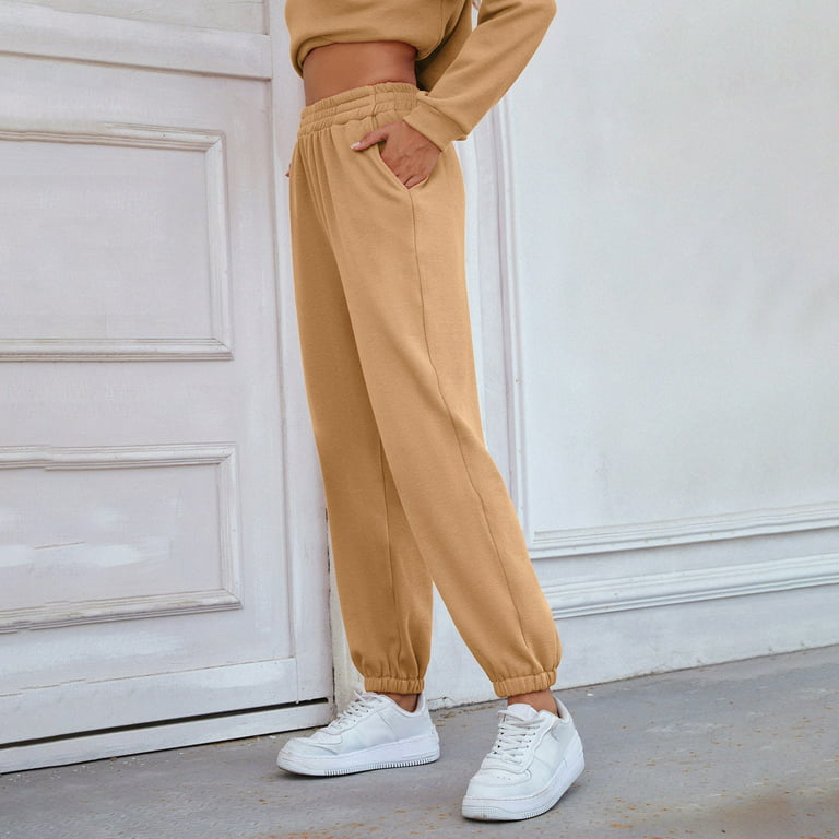 HIMIWAY Sweatpants Women Women's Casual Sports Pants Loose Trousers  Thickened Bunched Foot Pants Camel L 