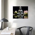 thumbnail image 3 of PIKWEEK  Buddha Canvas Wall Art Lotus Flowers Zen Stone Pictures Spa Painting Prints Office Decor for Spiritual Meditation Yoga Room Framed 20x16in, 3 of 4