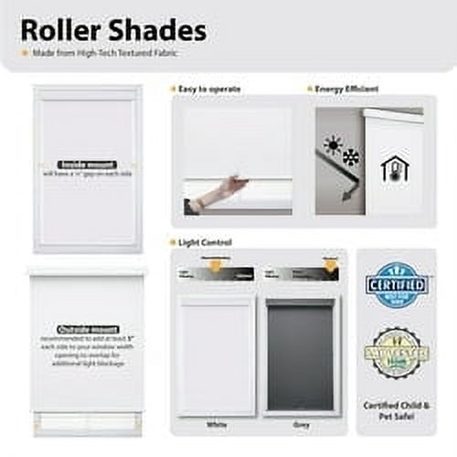 Regal Living Cordless Room Darkening Polyester Roller Shades, White - 31" W x 72" L