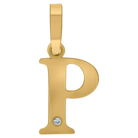 925 Sterling Silver Yellow-tone Unisex Cubic Zirconia Plain Letter Name Personalized Monogram Initial Alphabet P Charm P