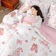 thumbnail image 4 of jejeloiu Cartoon Ballet Shoe 7-Piece Bedding Comforter Set,Cute Kawaii Bowknot Pattern King Bedding Sets For Kids Reversible, 4 of 8