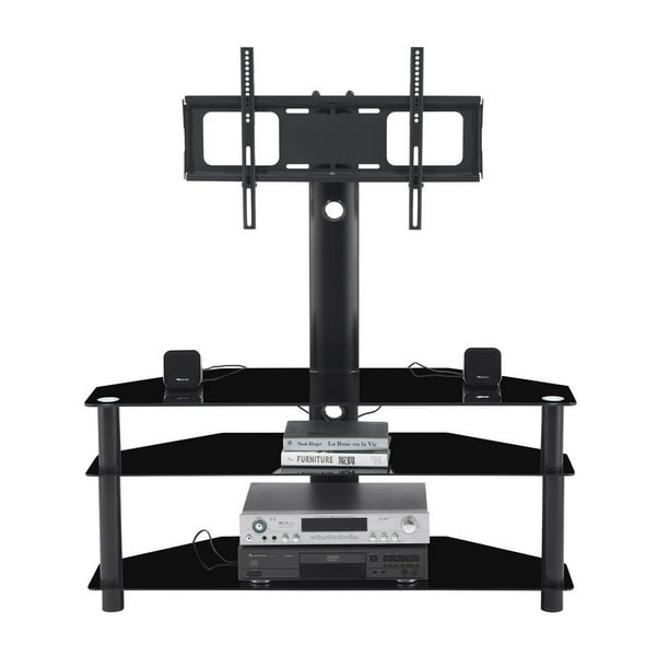 Ubesgoo Floor Tv Stand With Mount For 32 65 Screens Swivel 30 Bracket 3 Tier Tempered Glass Shelves Walmart Com Walmart Com