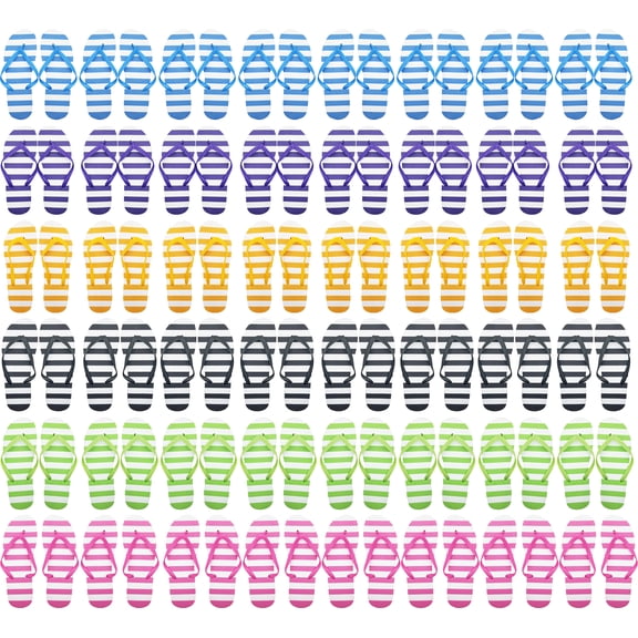 Wholesale Flip Flops, 48 Pairs, Many Colors, Men Women Kids, Wedding, Beach, Pool Party, Bulk Pack Slippers (Thick Striped)