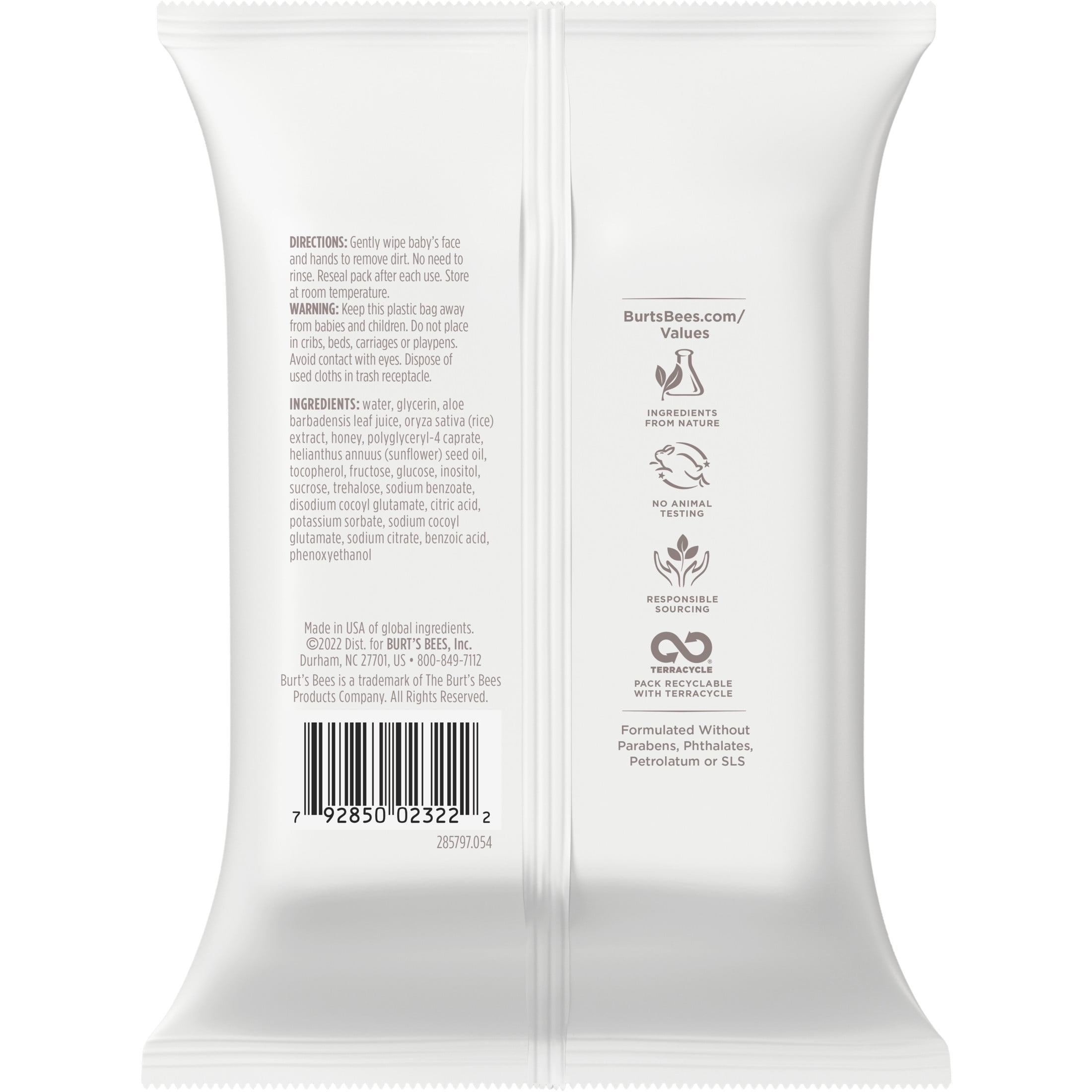 Burt's Bees Baby Face & Hand Cloths, Unscented Cleansing Wipes for Sensitive Skin - 30 Wipes, Pack of 3