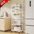 thumbnail image 1 of Djiypn 6 Tier Slim Rolling Storage Cart, Narrow Mobile Shelving Unit Organizer Utility Cart with Wheels, Plastic Storage Baskets for Kitchen, Bathroom, Laundry, Living Room, White, 1 of 8