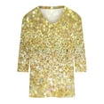 thumbnail image 5 of Charella 3/4 Sleeve Tops for Women V-Neck T-shirts Bling Bling Printed Casual 2025 Spring Summer Tops,Gold,S, 5 of 5