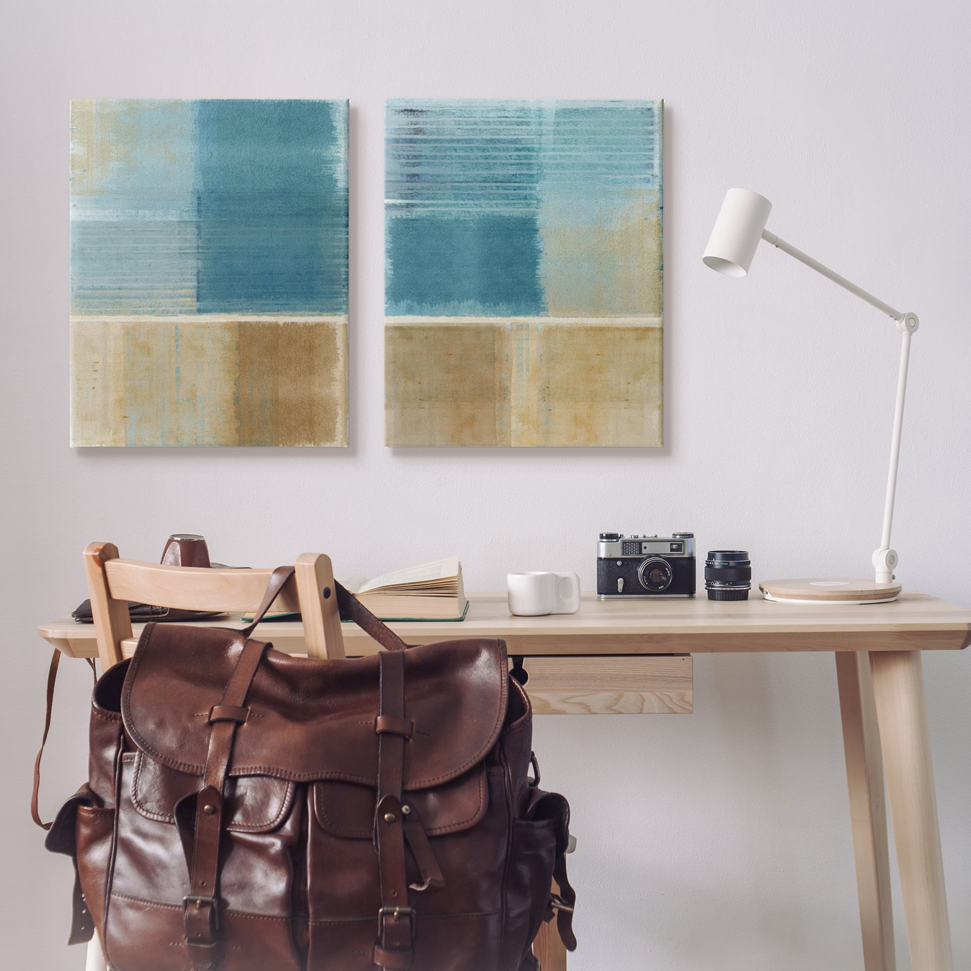 Stupell Industries Brown & Blue Abstraction Abstract Painting Gallery Wrapped Canvas Art Print Wall Art, 24 x 30, Set of 2