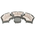 thumbnail image 3 of 9-Piece Patio Wicker Sofa Set, Half-Moon Shaped Sectional Rattan Suit Combination with Movable Cushions, Round Table, Steel Legs, for Garden Outdoor, Beige, 3 of 9