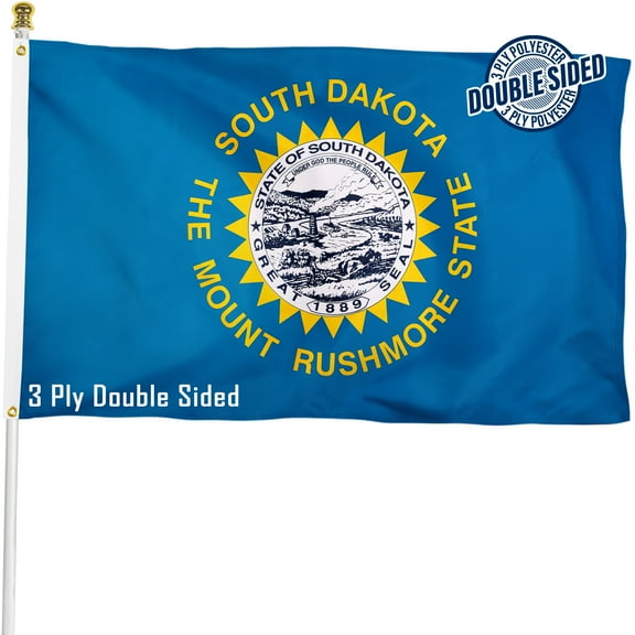South Dakota State Flag Double Sided 3x5 ft, Heavy Duty 3 Ply Durable Polyester, SD Flag with Vibrant Print/4 Rows Hemming/Brass Grommets