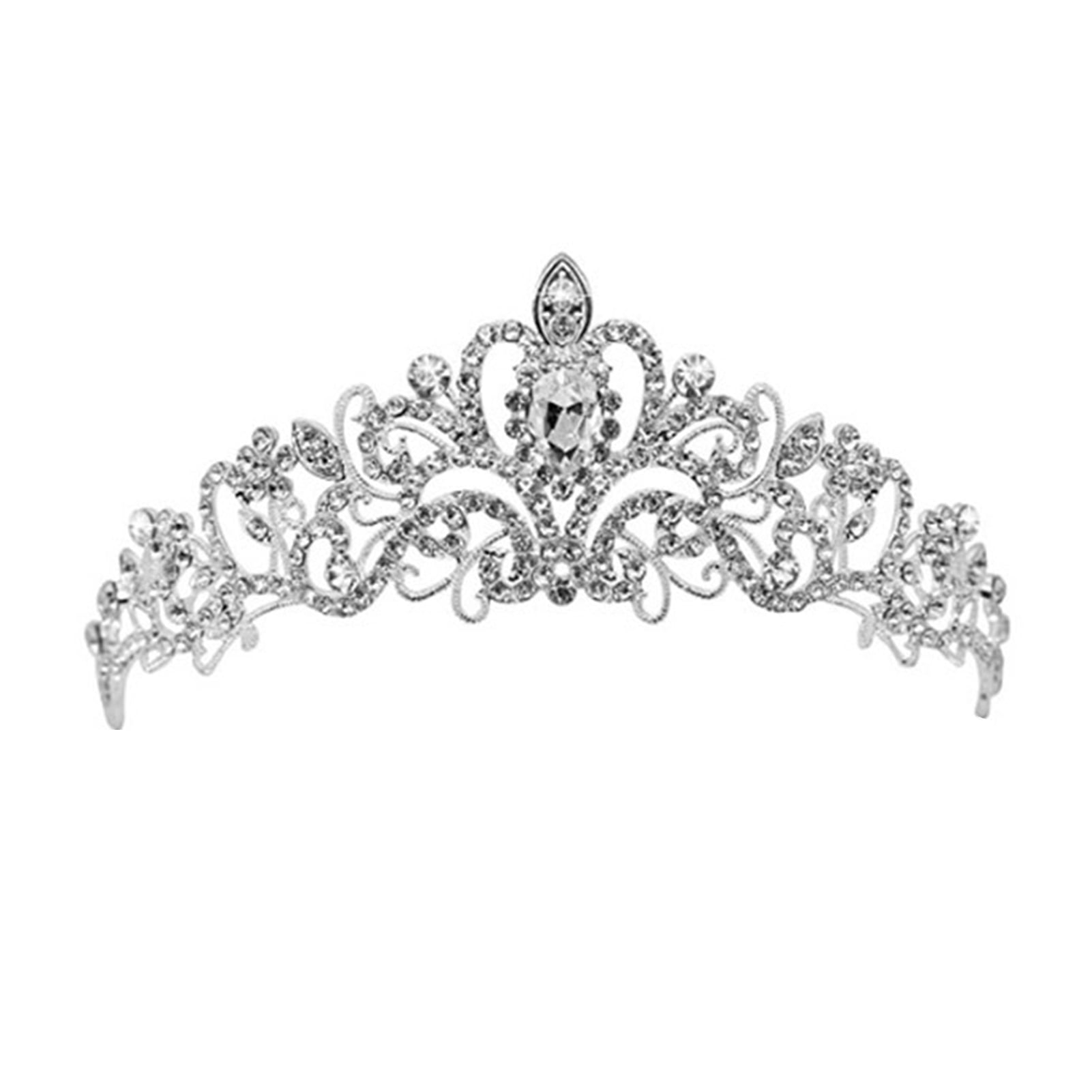 HEVIRGO Princess Hair Crown Flower Rhinestones Headwear Vintage Bright