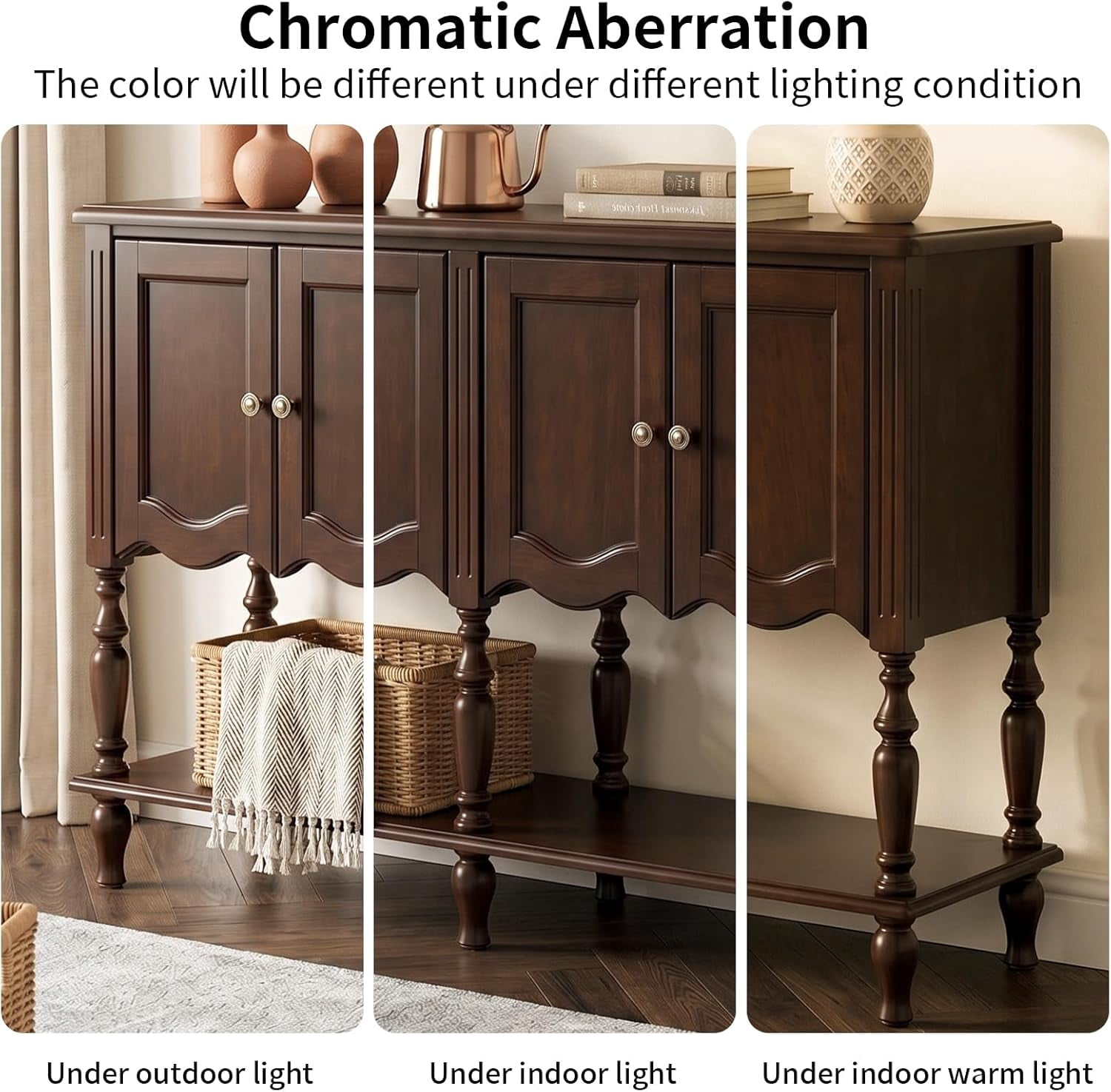 LKTART 51.2" Console Table with 4-Door Cabinet and Open Storage Shelf, Farmhouse Entryway Table with Solid Wood Veneer & Rubber Wood Leg, Sofa Table Sideboard for Hallway,Living Room,Foyer,Dark Brown