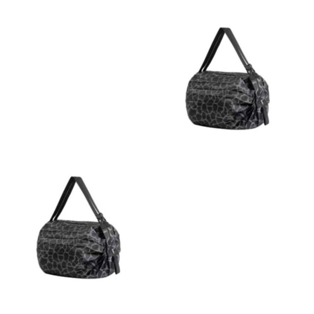 Thinsony Sacs de Rangement Pliables Peu Encombrants Articles Organisés en Déplacement Sac de Courses Réutilisable en Polyester pour Voyage Sac de Plage Sac à Main Motif Noir 2Set