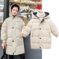 thumbnail image 2 of Chaqueta acolchada de plumón para niños y niñas, cárdigan informal de longitud media con capucha, Color sólido, invierno, 2024, 2 of 5