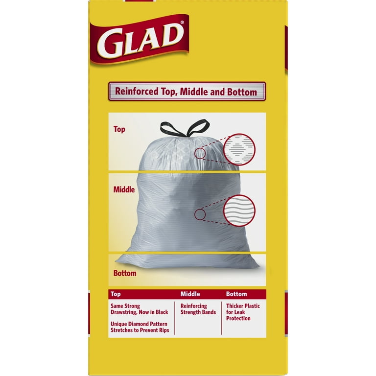 Glad® Tall Kitchen Drawstring Trash Bags, 13 gal, 0.72 mil, 23.75