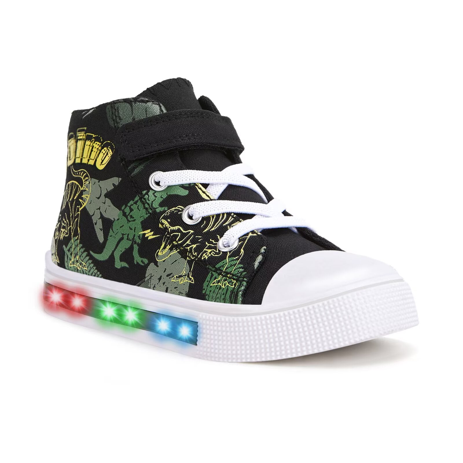 FUNCOO PLUS Toddler Boys Light Up Sneakers Boys High Top Canvas Shoes, Dinosaur, Size 11