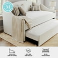 thumbnail image 3 of Martha Stewart Twin Upholstered Platform Daybed with Pull Out Trundle, Cushioned Headboard, Footboard, Side Rails, Trundle, No Box Spring Required, Off-White, 3 of 11