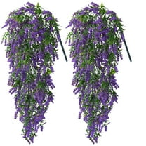 Viworld 2 Park Hanging Plants Artificial Lavender UV Resistant Plants Fake Hanging Vines Fake Hanging Flowers for Spring Decor, Home Garden Office Wedding Decor(Purple)
