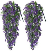 Viworld Fake Hanging Flower, 2PCS Artificial Lavender Bouquet Vine Hanging Plants Fake Ivy Vine Leaves for Patio Home Bedroom Wedding Indoor Outdoor Wall Decor(Purple)