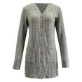 thumbnail image 5 of idosla Women Cardigans Open Front Lightweight Button Down Duster Long Cardigan Vertical Stripes Pockets for Casual Fall (Grey, XL), 5 of 8