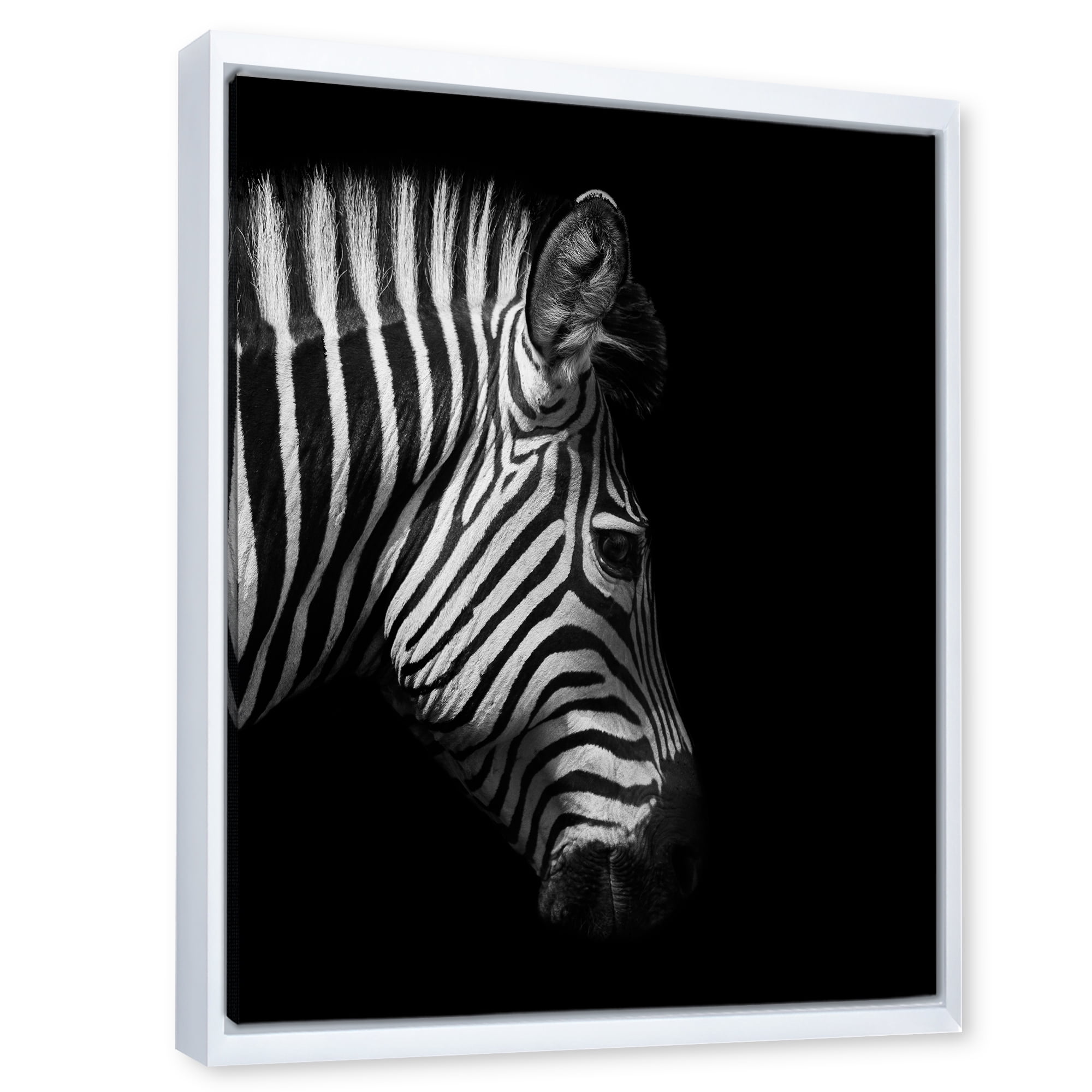 Designart 'Black and White Portrait of Zebra Head' Farmhouse Framed Canvas Wall Art Print