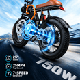 thumbnail image 5 of 20" Fat Tire Electric Mountain Bike for Adults, 750W Motor 25MPH Electric Bike, 48V 18AH Removable Battery, Dual Suspension & 7-Speed, UL 2849 Certified, 5 of 7
