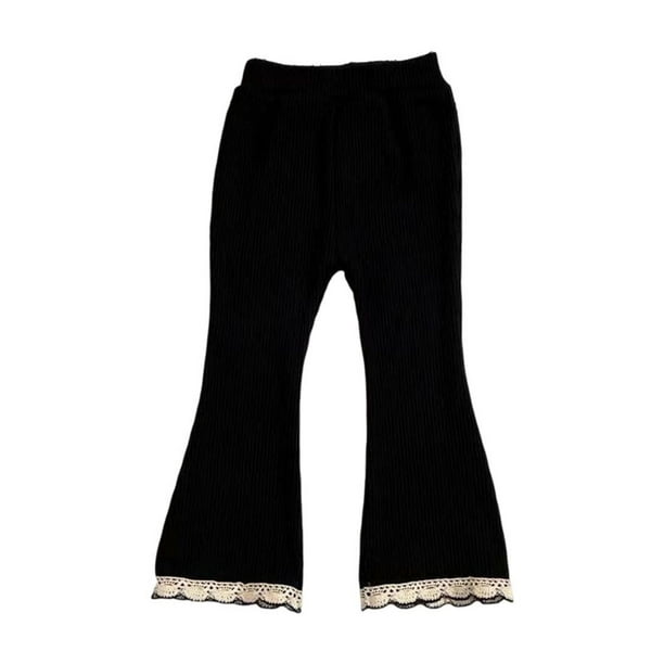Odeerbi 3-8 Años Niñas Algodón Pantalones Acampanados Encaje Recortar Pantalones Pantalones de Campana Ocio Color Sólido Pantalones