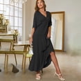 thumbnail image 4 of Vestido columpio de fiesta de manga murciélago de color sólido con cuello en V Summe para mujer (negro) Zhivalor BST3001002-1, 4 of 5