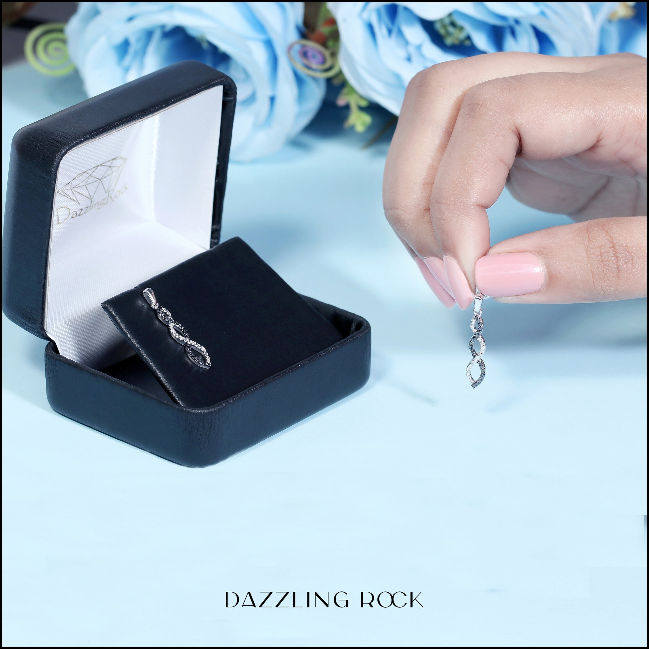 Dazzlingrock Collection 0.10 Carat (ctw) Round Black & White Diamond Ladies Infinity Swirl Dangling Earrings, 925 Sterling Silver