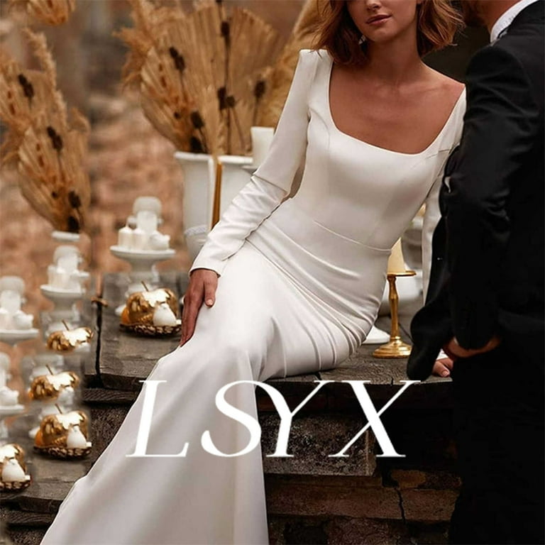 LSYX Elegant Square Neck Long Sleeves Crepe Mermaid Wedding Dress Zipper Back Court Train Bridal Gown Custom Made - Walmart.com LSYX Elegant Square Neck Long Sleeves Crepe Mermaid Wedding Dress Zipper Back Court Train Bridal Gown Custom Made - Walmart.com