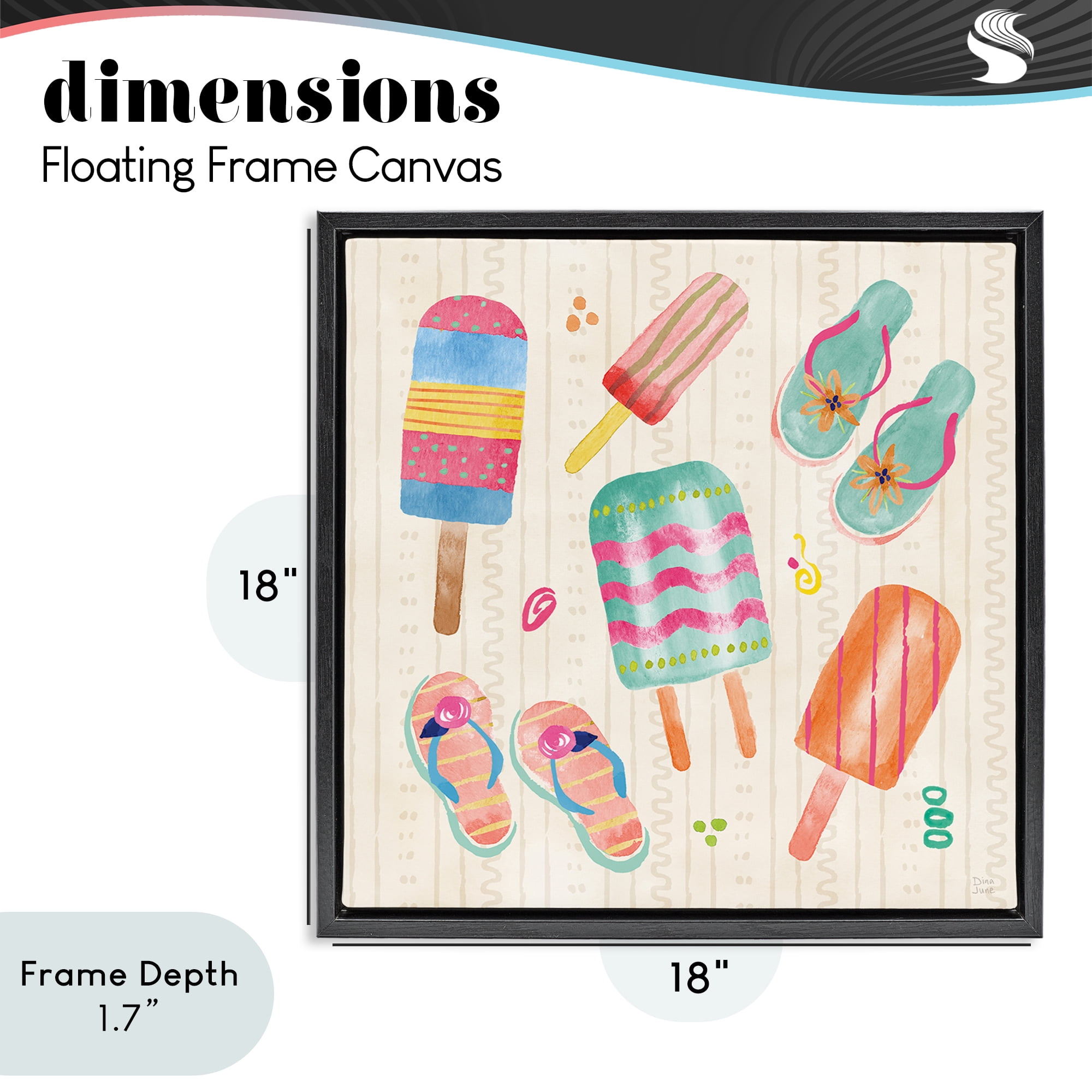 Stupell Industries Summer Popsicles & Sandals Black Framed Floater Canvas Wall Art, design by Dina June