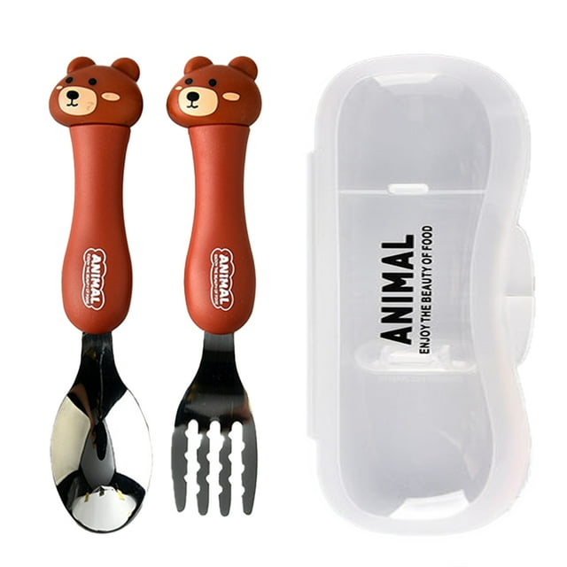 Utensilios para niños pequeños, juego de cuchara y tenedor para niños, cubiertos de acero inoxidable
