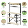 thumbnail image 4 of Biemlerfn 39" Wide Large Bakers Rack with Power Outlets, 5 Tiers Coffee Bar Table with 3 Wire Basket, 15 Hooks, Microwave Stand Kitchen Storage Shelf, White Oak, 4 of 10