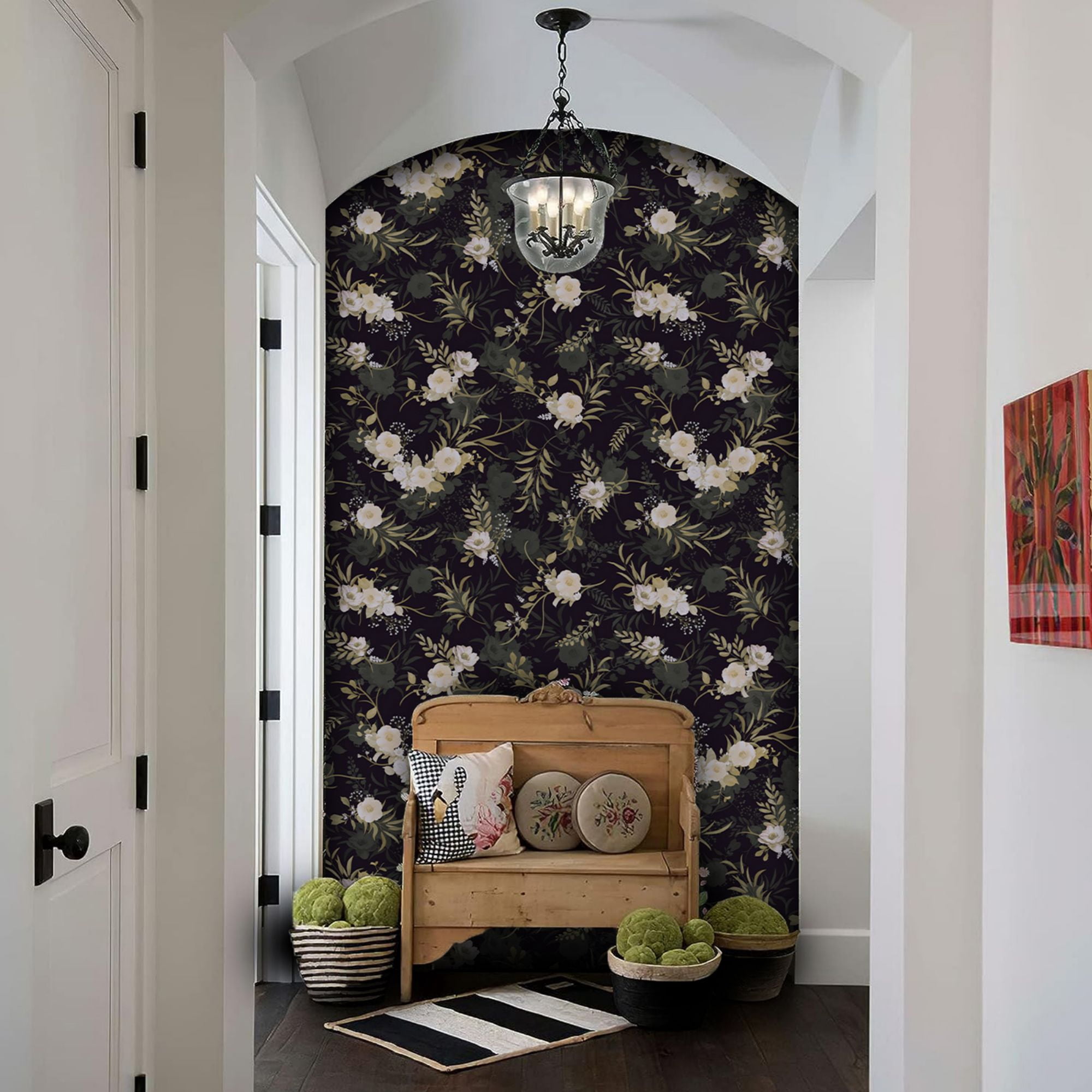 (3 pack) Abyssaly Peel and Stick Wallpaper 17.3"x 118" Black Green Floral Wallpaper Vinyl Removable Self-Adhesive Contact Paper for Home Decor Kitchen Bedroom Closets
