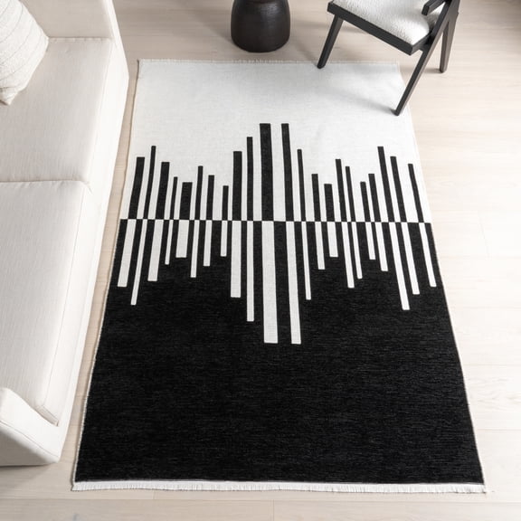 nuLOOM Olea SuperiorWash Abstract Machine Washable Area Rug, 5' x 8', Olea Black/Cream