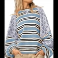 thumbnail image 1 of Sudadera con Cuello Redondo y Estampado Floral A Rayas con Bloques de Color para Mujer, Estilo Y2K Azul M, 1 of 4