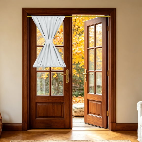 1 PC French Door Curtain, 30" x 40" Blackout Thermal Insulated Energy Saving Drape Polyester Rod Pocket Curtains & Drapes for Kitchen Front Door Window Treatments, Grayish White
