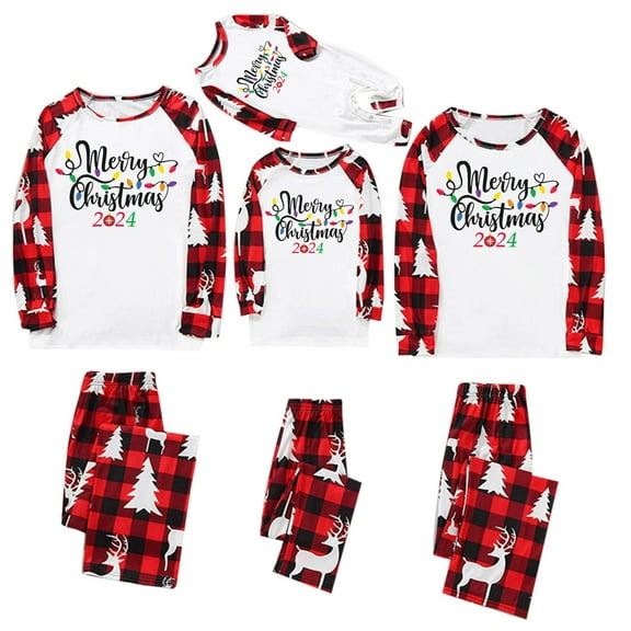 Odeerbi Christmas Pajamas for Family Holiday Long Sleeve Family Christmas Pajamas Matching Sets Mom Parent-Child Printed Home Wear Two-Piece Sleepwear Xmas Family Matching PJs Set Red