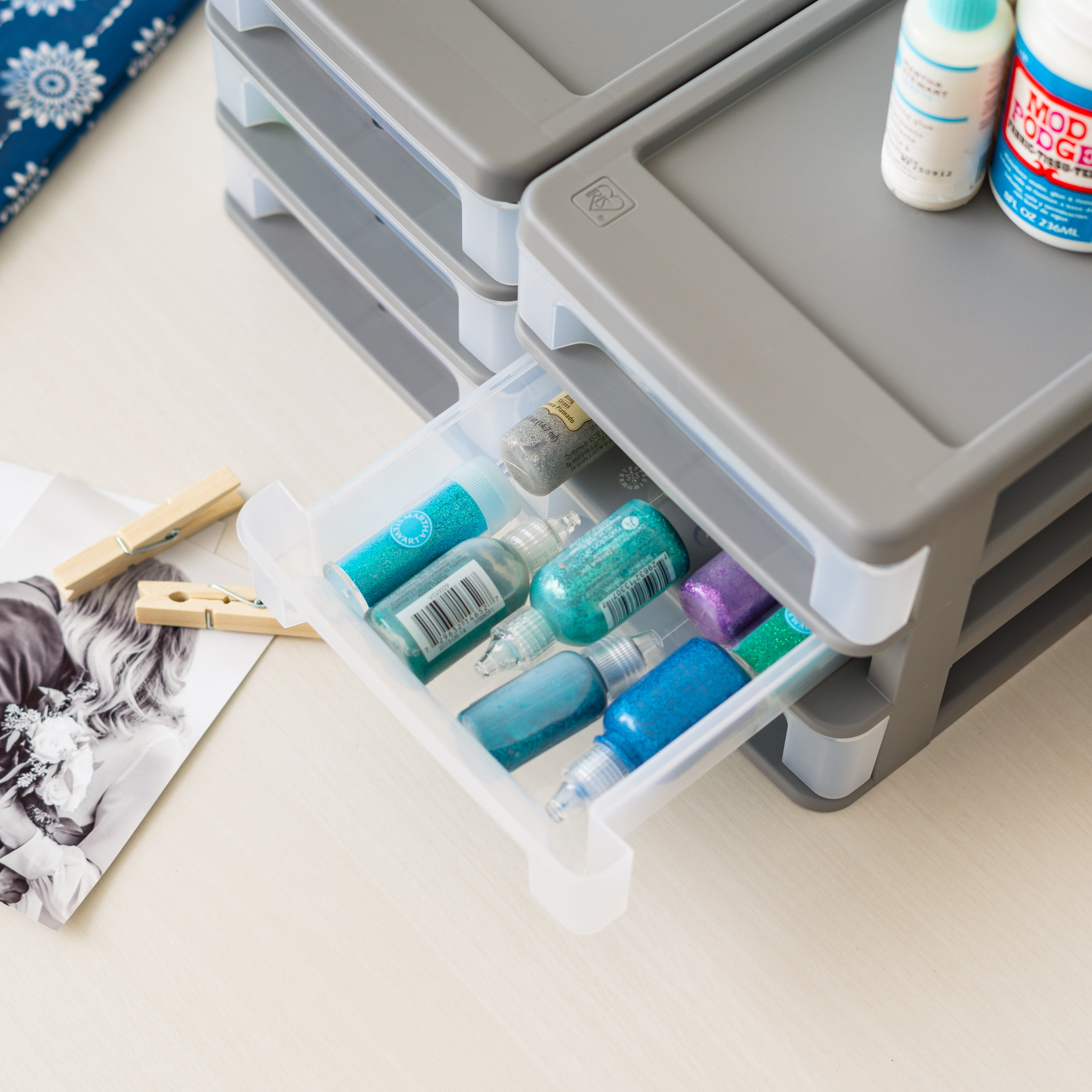 IRIS Small 3 Drawer Countertop Organizer, 2 Pack - Gray