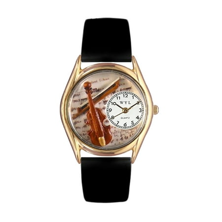 Whimsical Violin Black Leather And Goldtone Watch