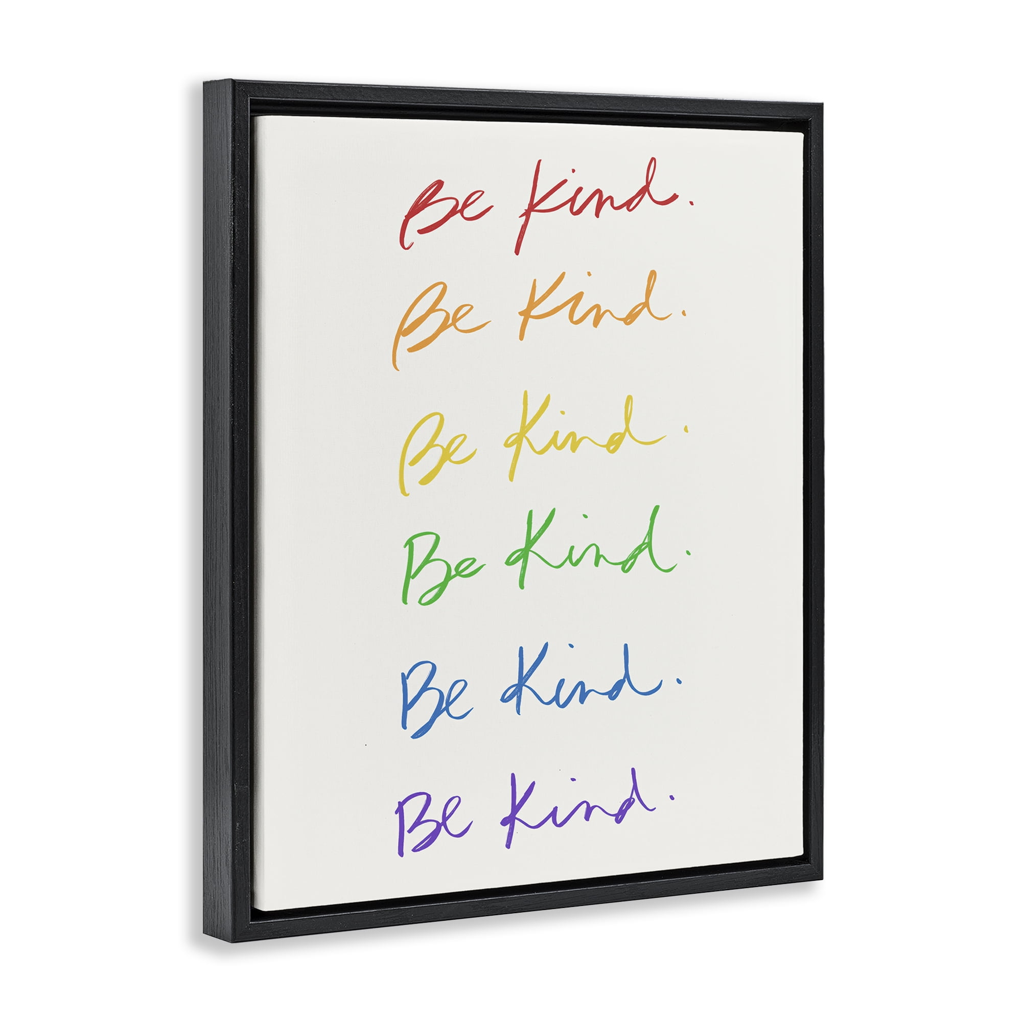 Stupell Industries Rainbow Be Kind Typography Painting Black Floater Framed Art Print Wall Art, 17 x 21