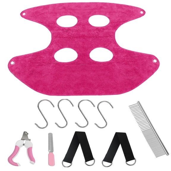 Grooming Hammock Harness Restraint Bag Helper Pet Comb Cat Nail Clippers for Kitty , Rose Red , L