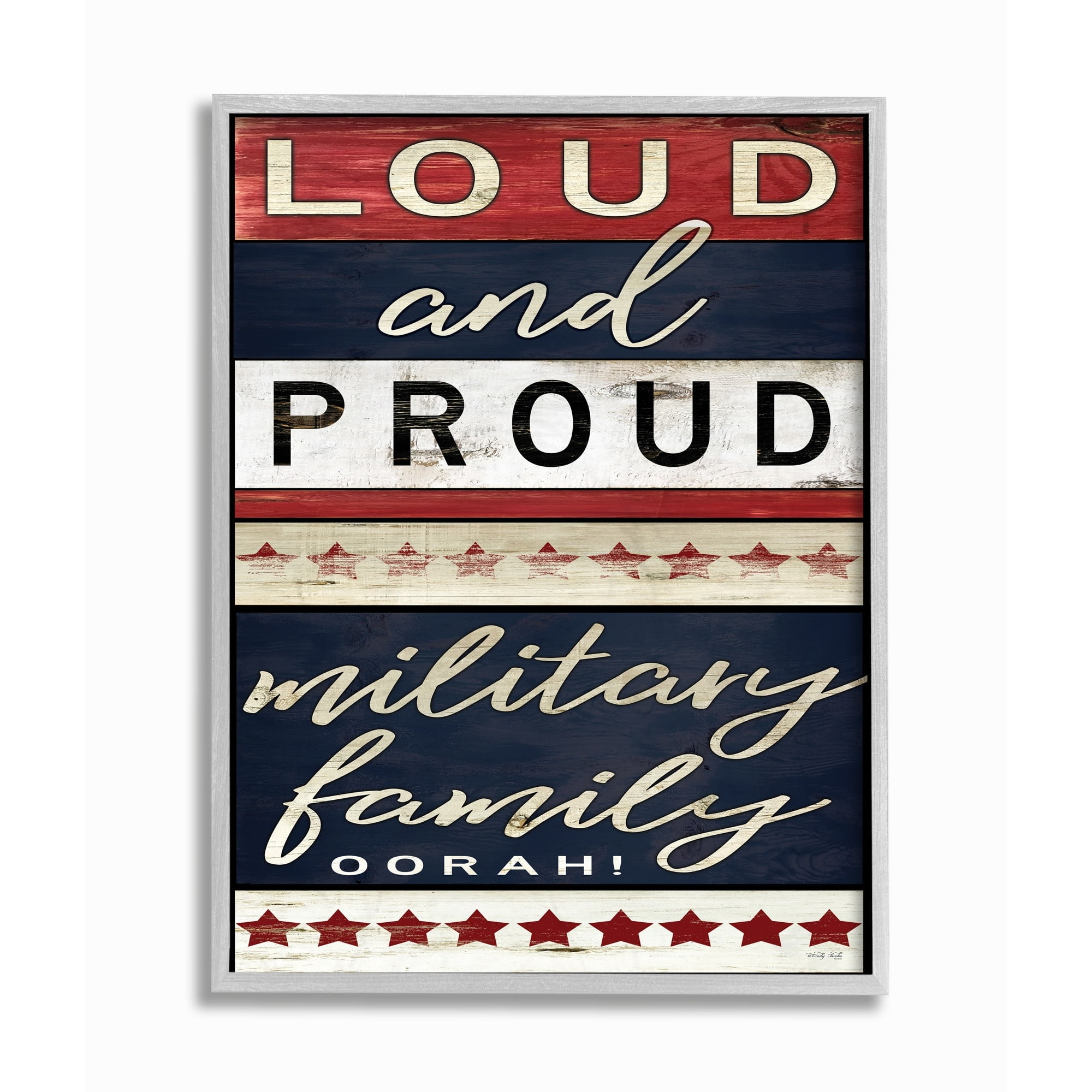 Stupell Industries Americana Sign Military Family Loud and Proud Phrase Framed Wall Art Design by Cindy Jacobs, 11" x 14", Black Framed