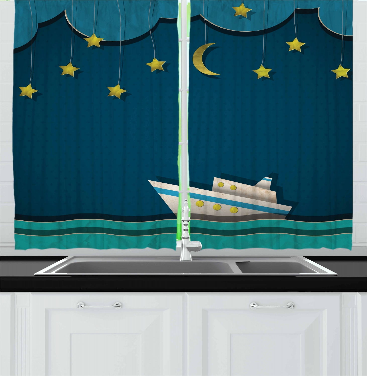 2 Panel Blue Sky Window Curtain Star Night Living Room Bedroom Drapes Curtains 